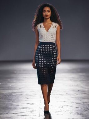 Yumi Kim Blue and White Sleeveless Eyelet Midi Dress- Size M